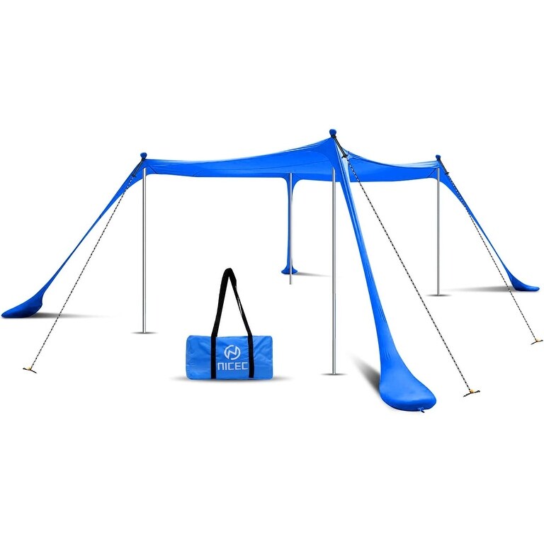 Beach Tent Canopy Sun Shelter Pop Up Sunshade Portable 6.6Ft 10Ft UPF 50 with Carry Bag Sand Shovel Aluminum Poles Umbrella